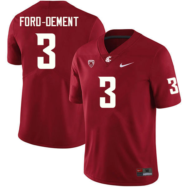Men #3 Kaleb Ford-Dement Washington State Cougars College Football Jerseys Sale-Crimson